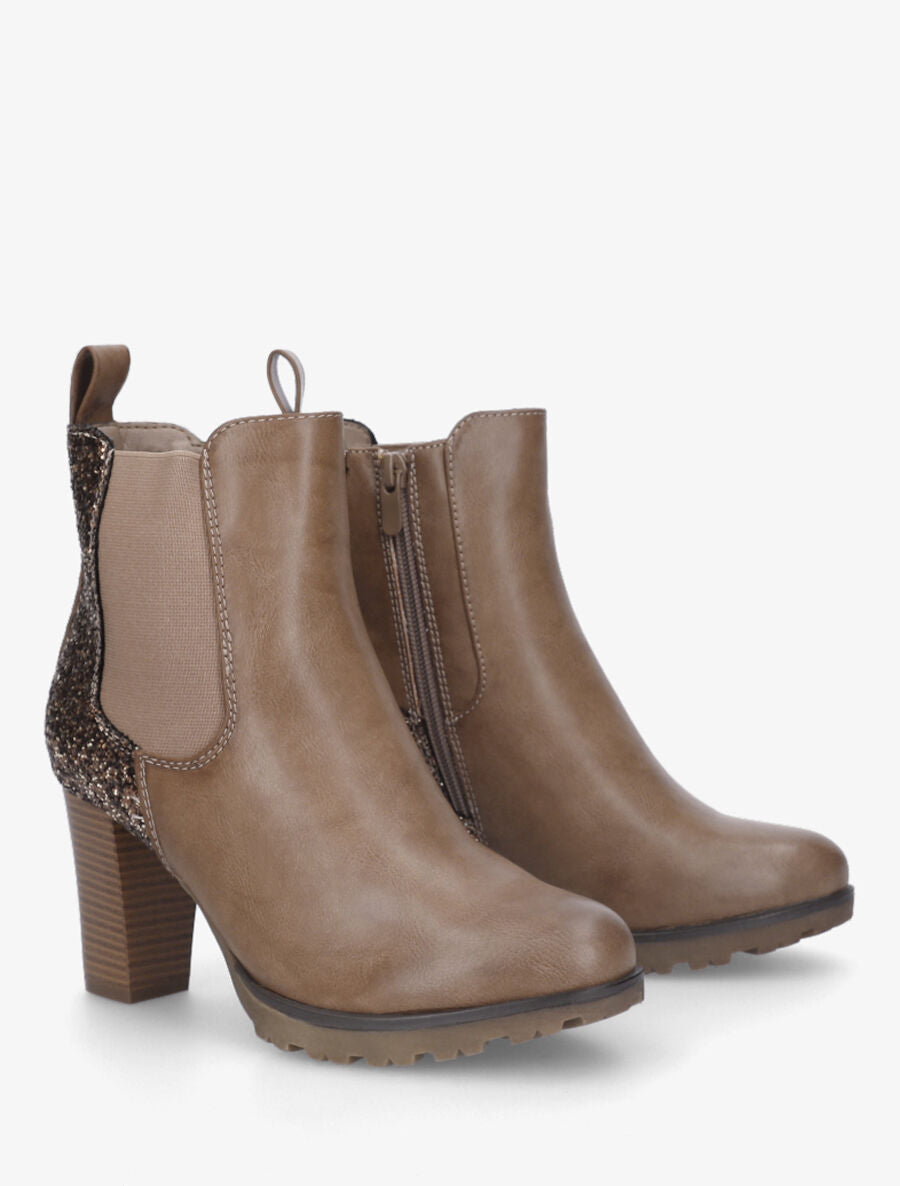 Bottines en simili à contrefort pailleté - Taupe - 4