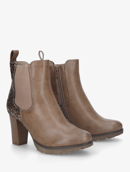 Bottines en simili à contrefort pailleté - Taupe - 4