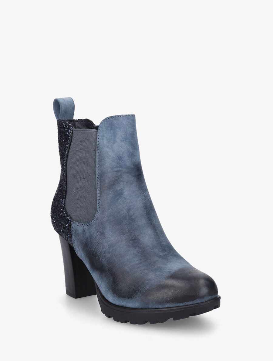 Bottines en simili à contrefort pailleté - Bleu - 2
