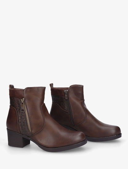 Bottines en simili à détail python - Marron - 4