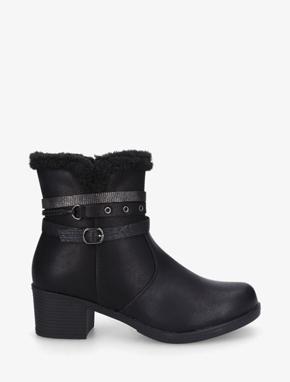 Bottines fourrées à talon - Noir - 1