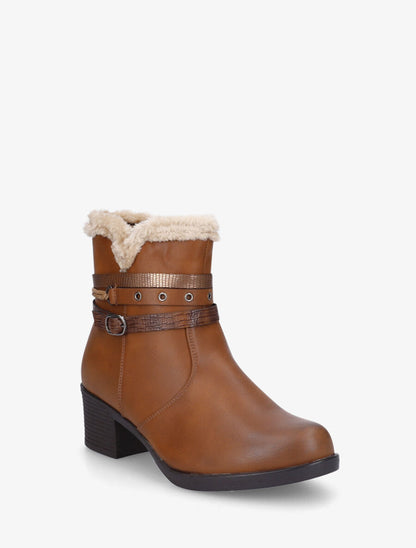 Bottines fourrées à talon - Camel - 2