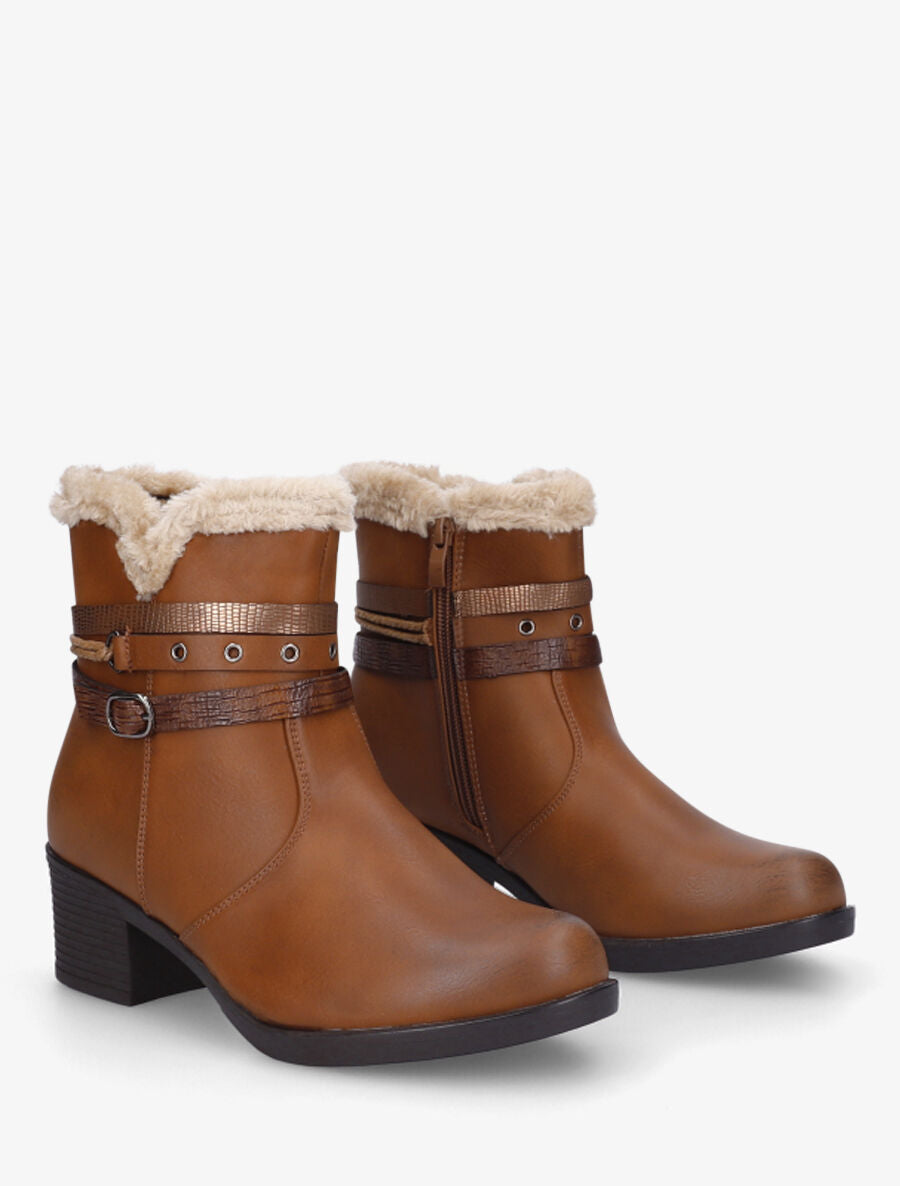 Bottines fourrées à talon - Camel - 4
