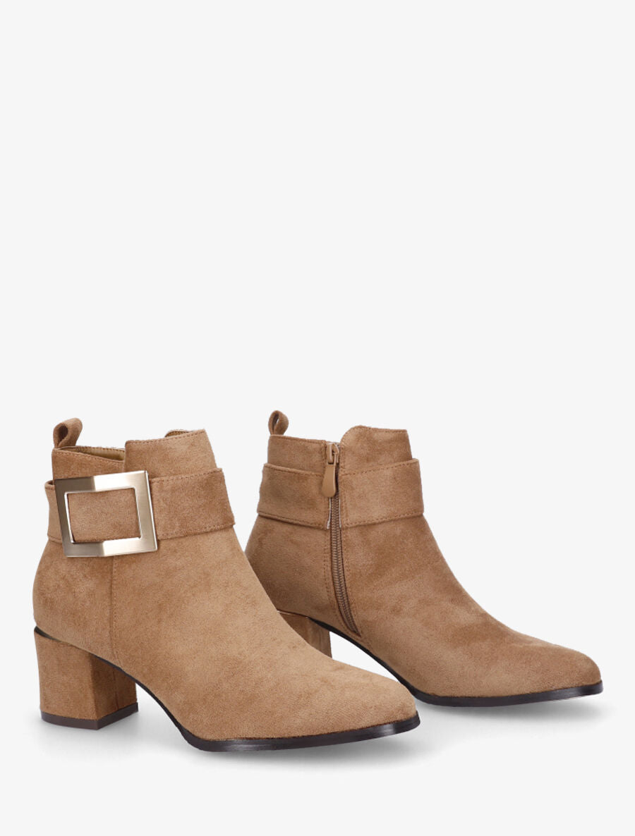 Bottines à boucle en suédine - Camel - 4