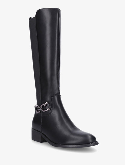 Bottes élastiquées en simili à talon - Noir - 2