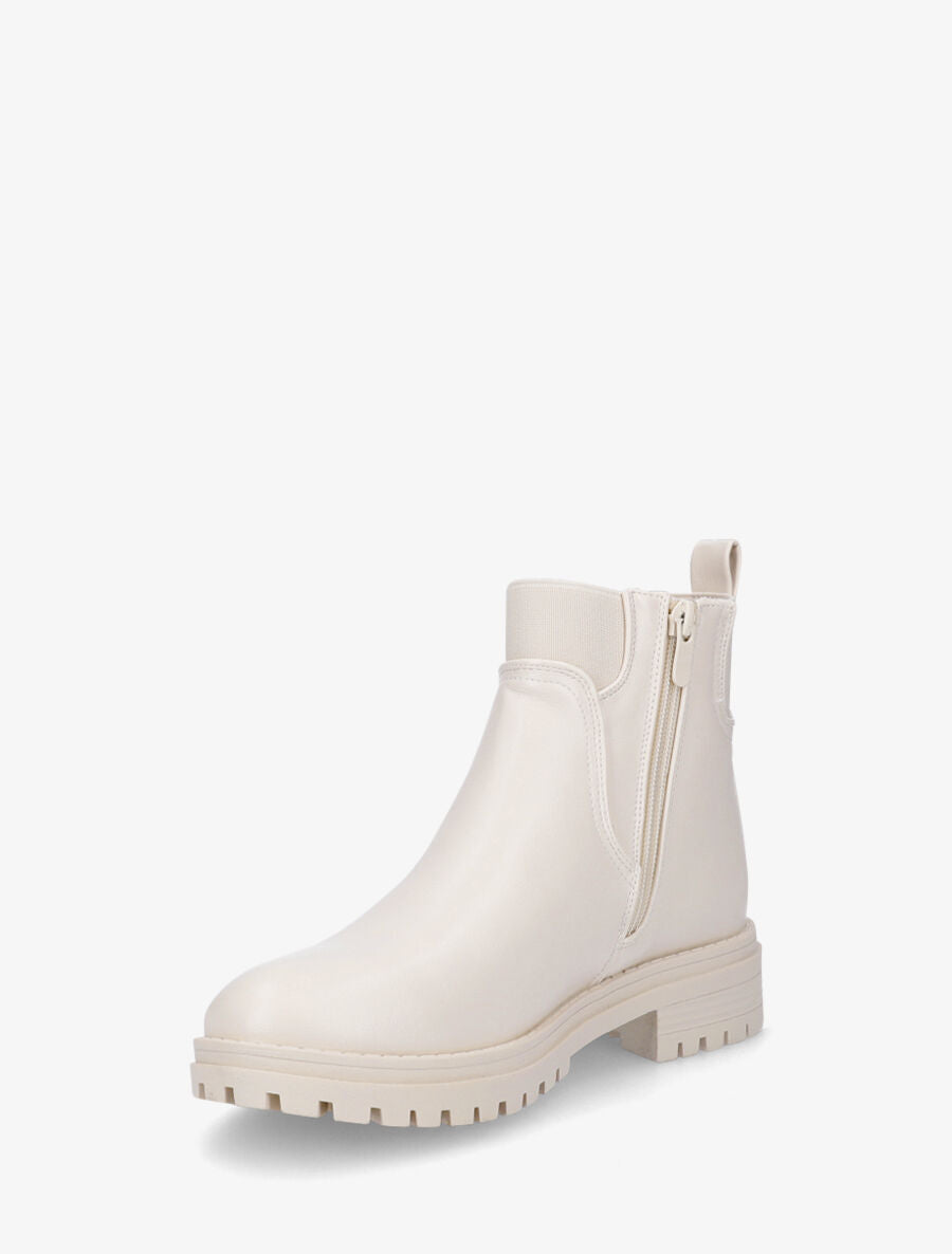Bottines élastiquées en simili - Crème - 3