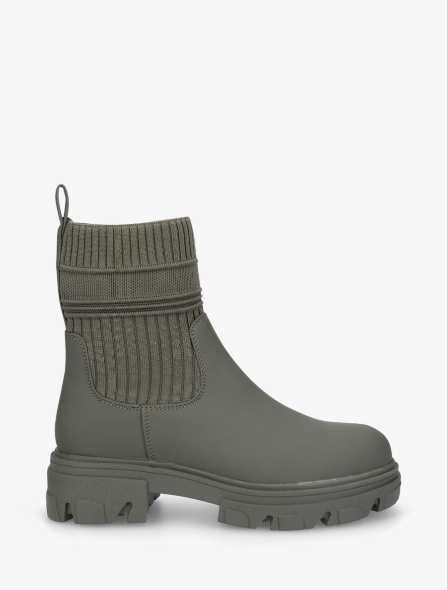 Bottines en simili style chaussettes - Kaki - 5