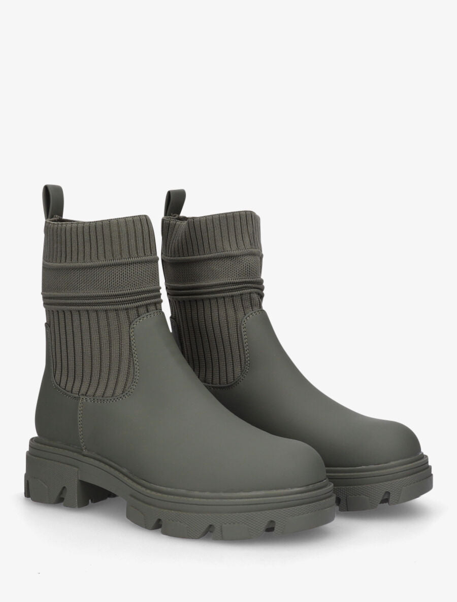 Bottines en simili style chaussettes - Kaki - 4
