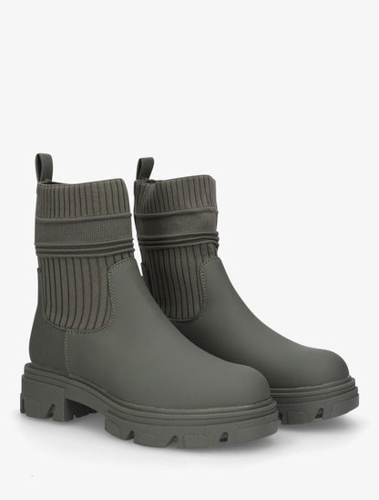 Bottines en simili style chaussettes - Kaki - 4