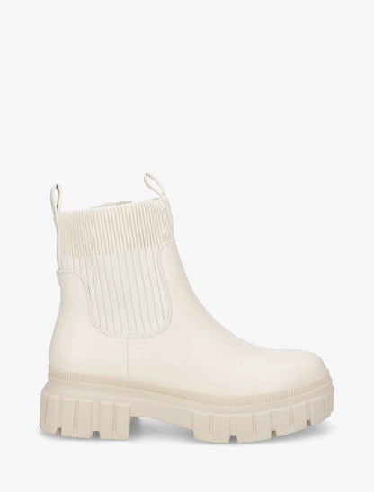 Bottines chaussettes à talon strié - Beige - 1