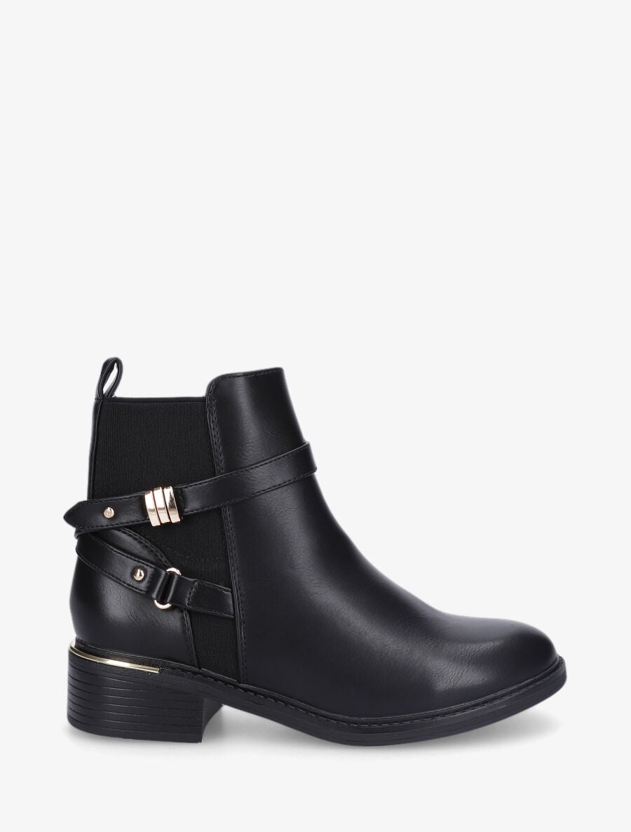 Bottines élastiquées et sanglés en simili - Noir - 1