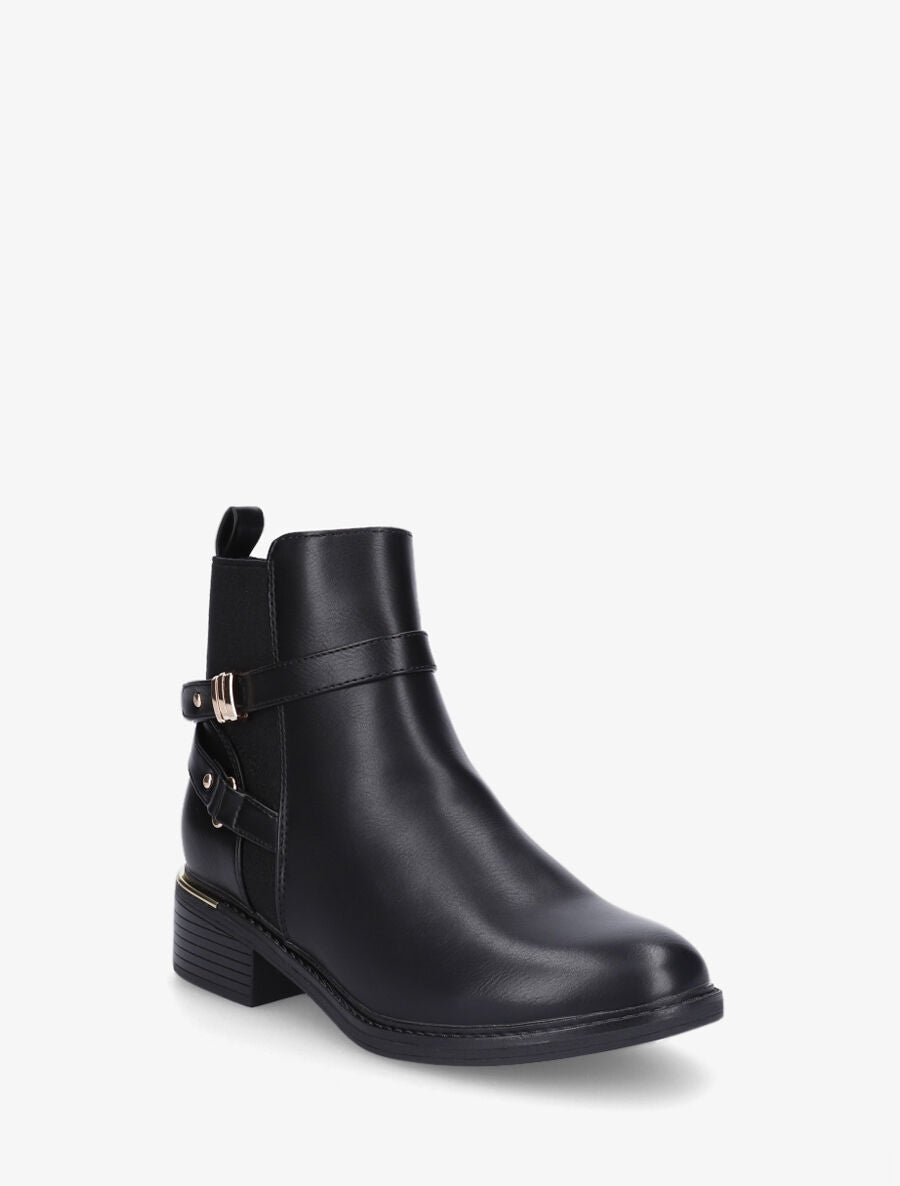 Bottines élastiquées et sanglés en simili - Noir - 2