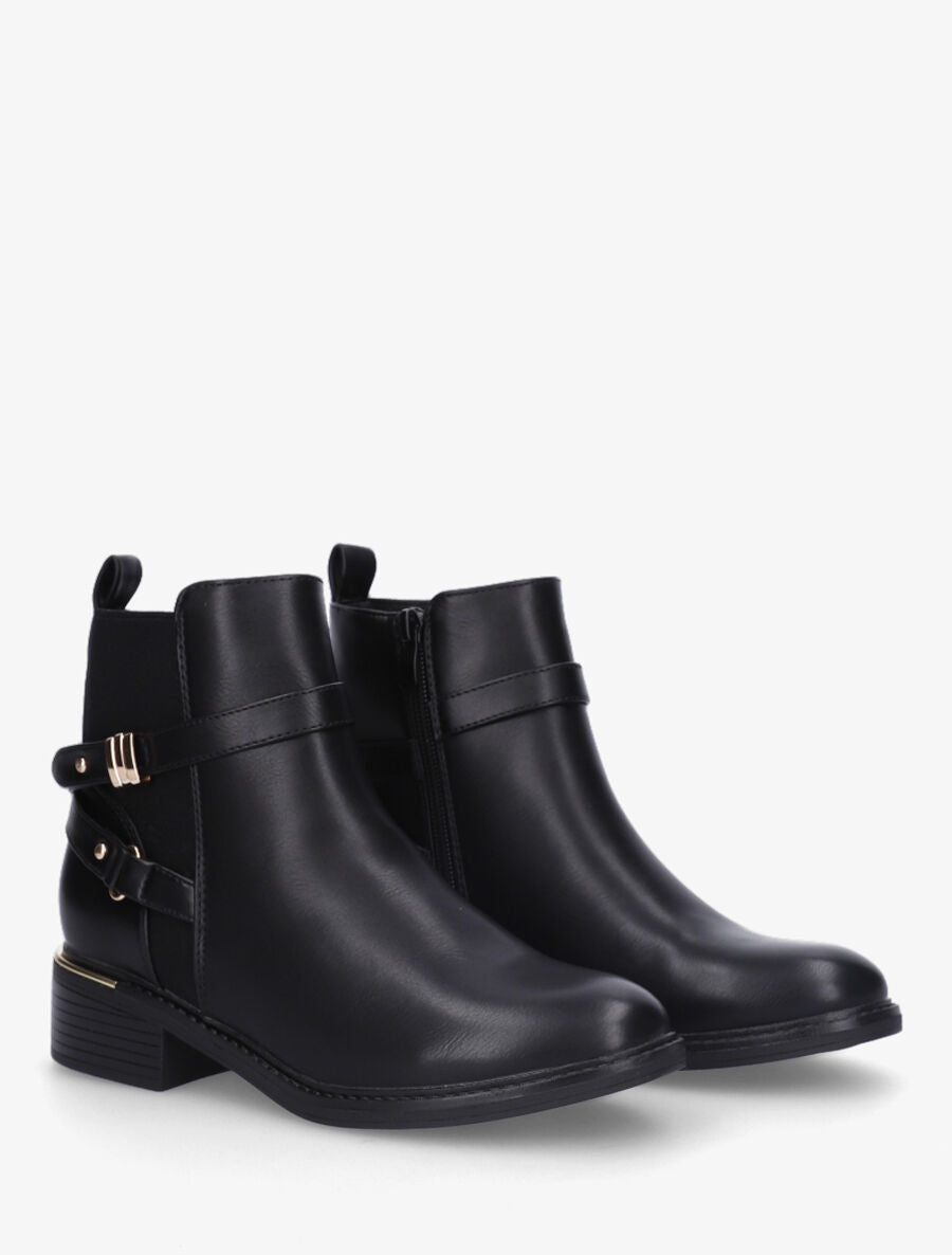 Bottines élastiquées et sanglés en simili - Noir - 4