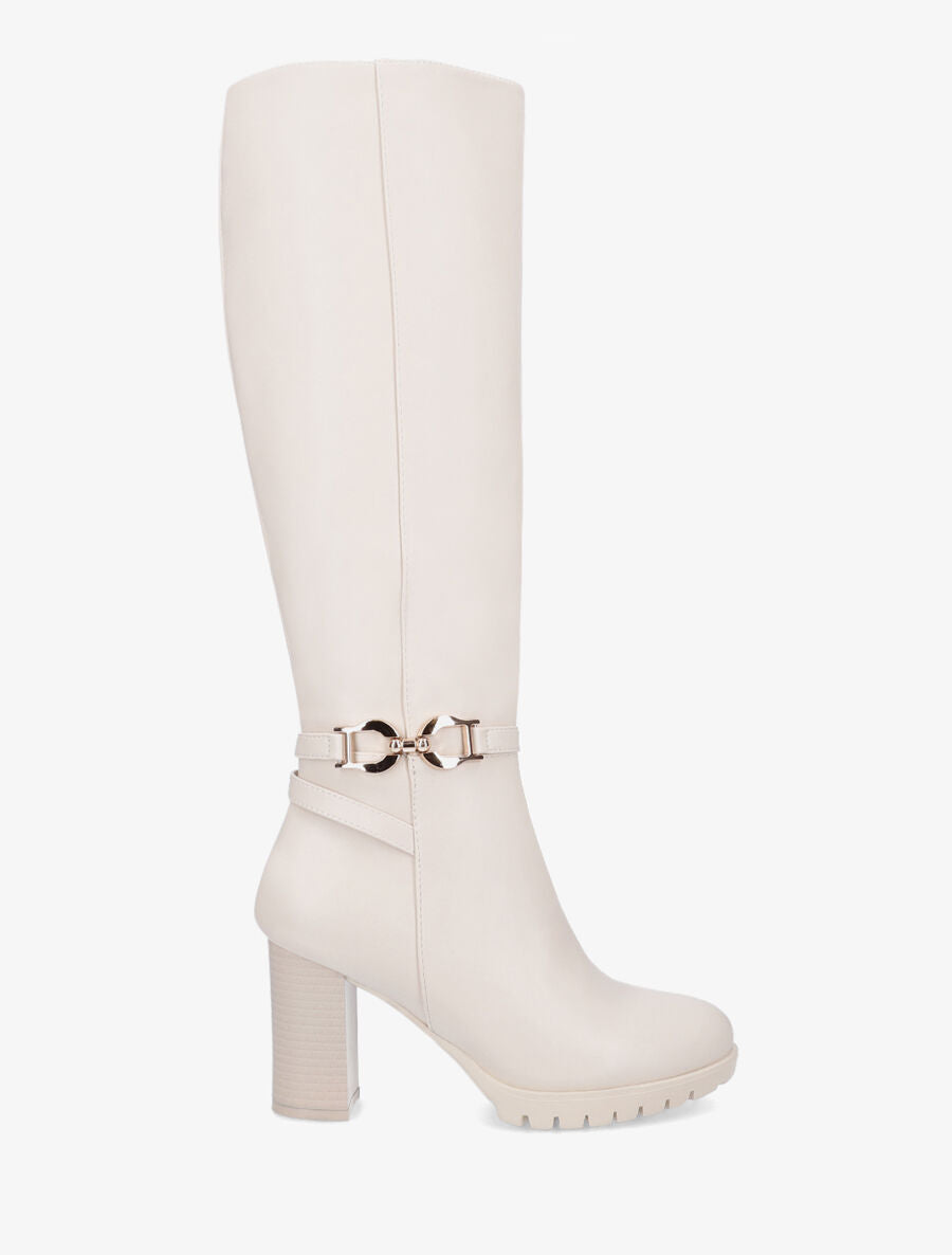 Bottes en simili à talon - Beige - 1