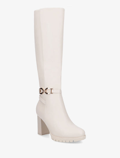 Bottes en simili à talon - Beige - 2