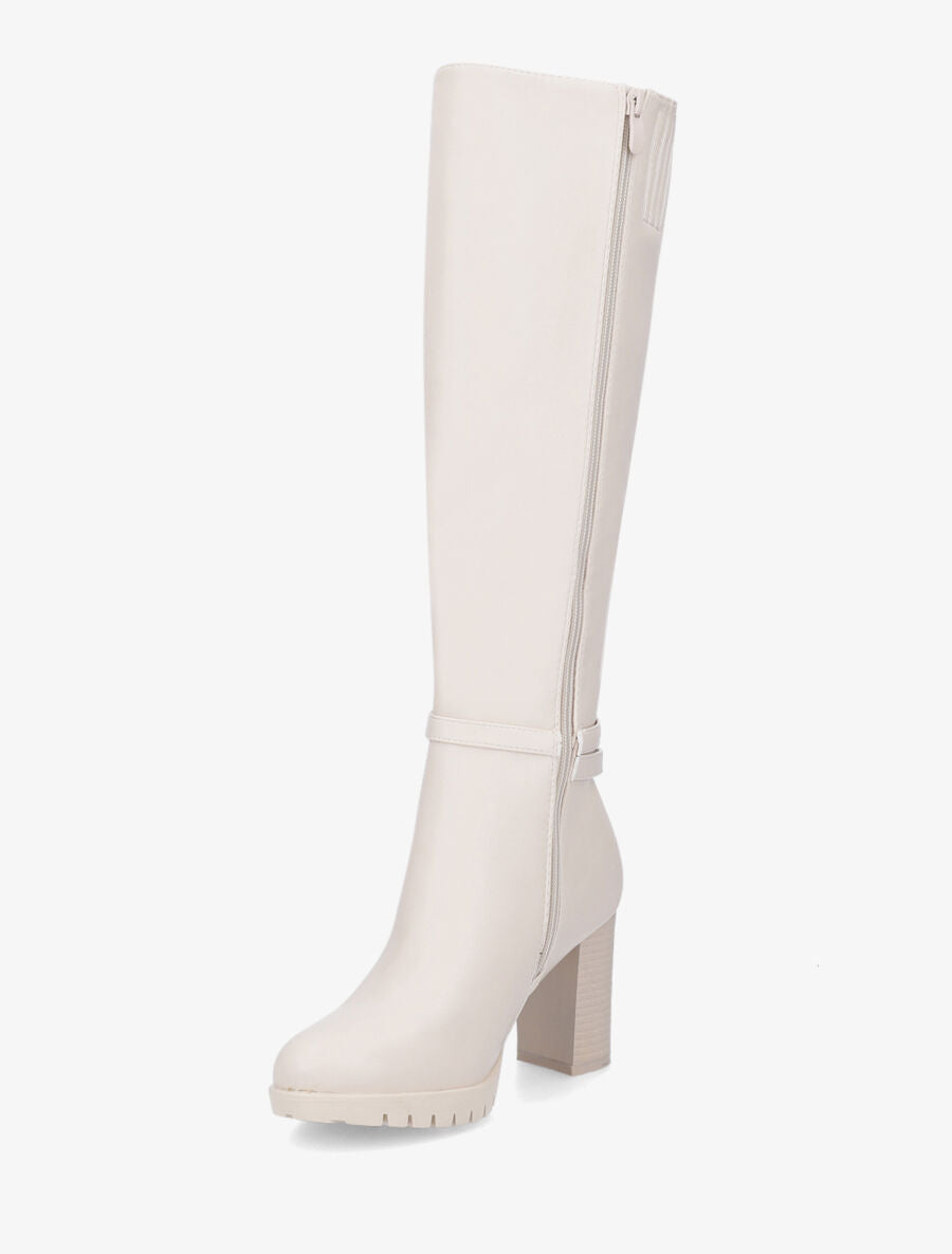 Bottes en simili à talon - Beige - 3