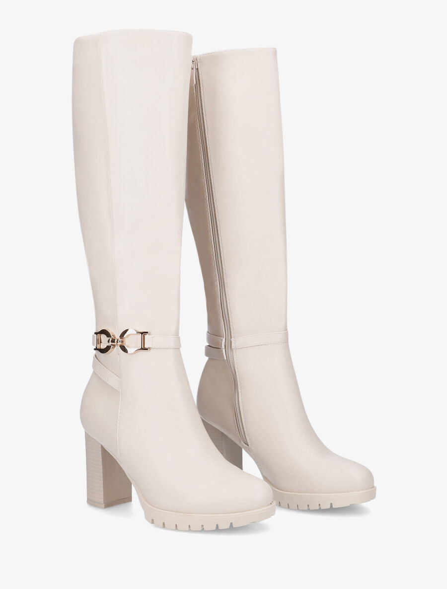 Bottes en simili à talon - Beige - 4