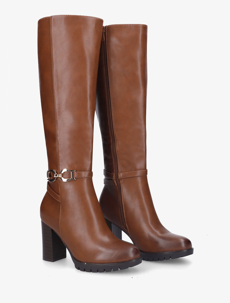 Bottes en simili à talon - Camel - 4