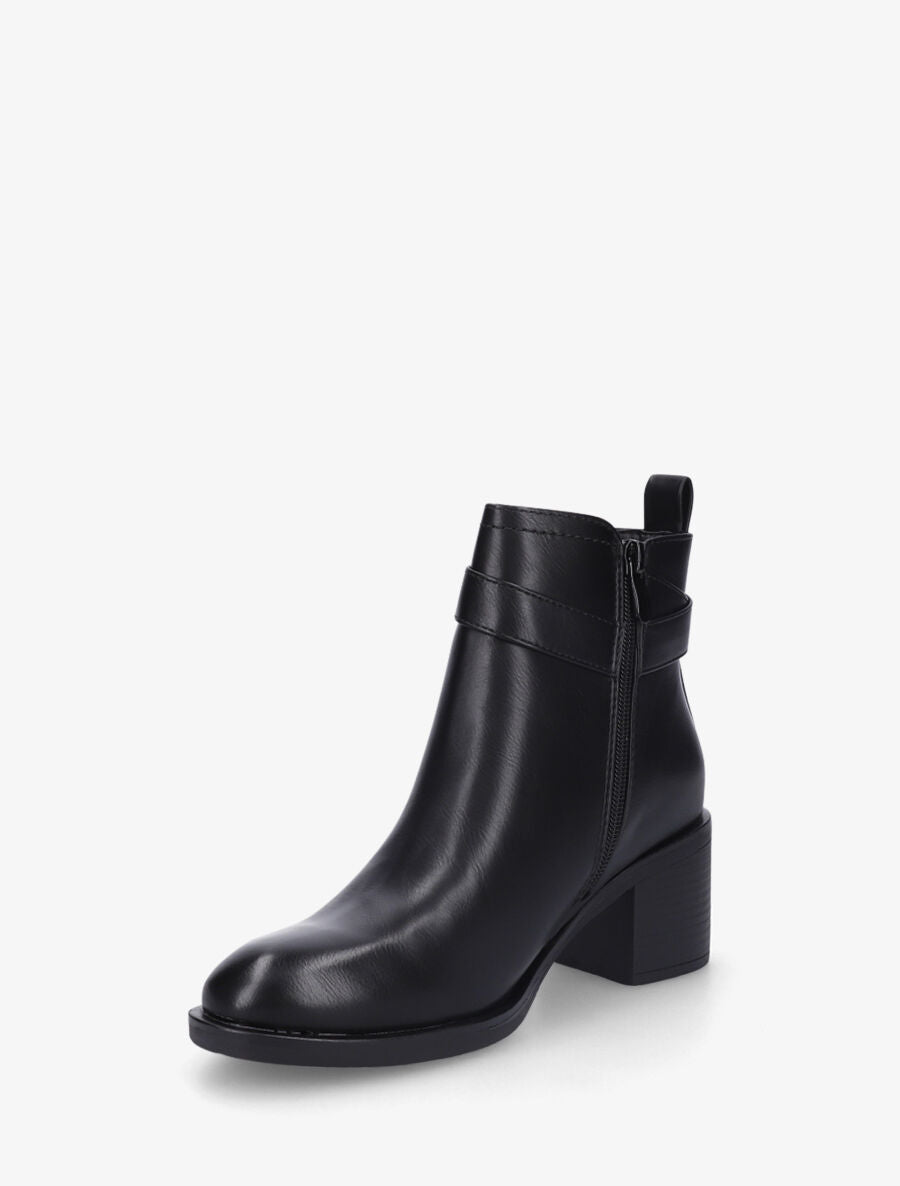 Bottines unies à talon en simili - Noir - 3
