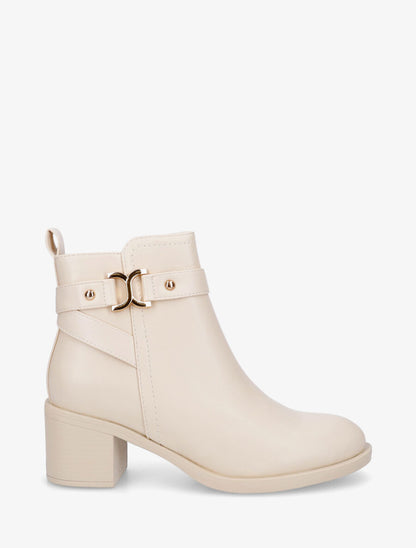 Bottines unies à talon en simili - Beige - 1