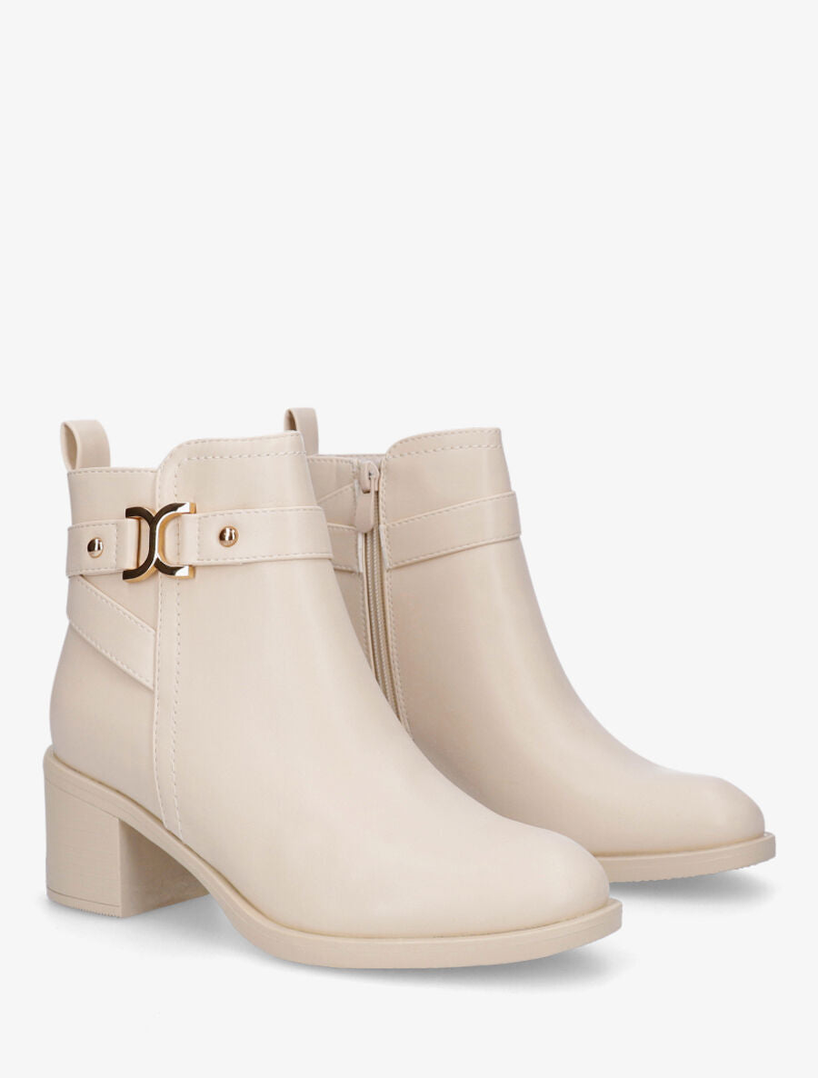 Bottines unies à talon en simili - Beige - 4
