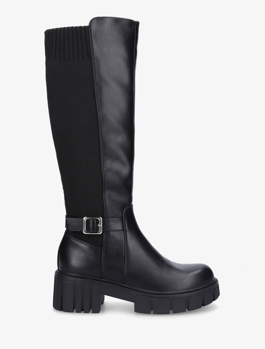 Bottes styles chausettes à talon strié - Noir - 1