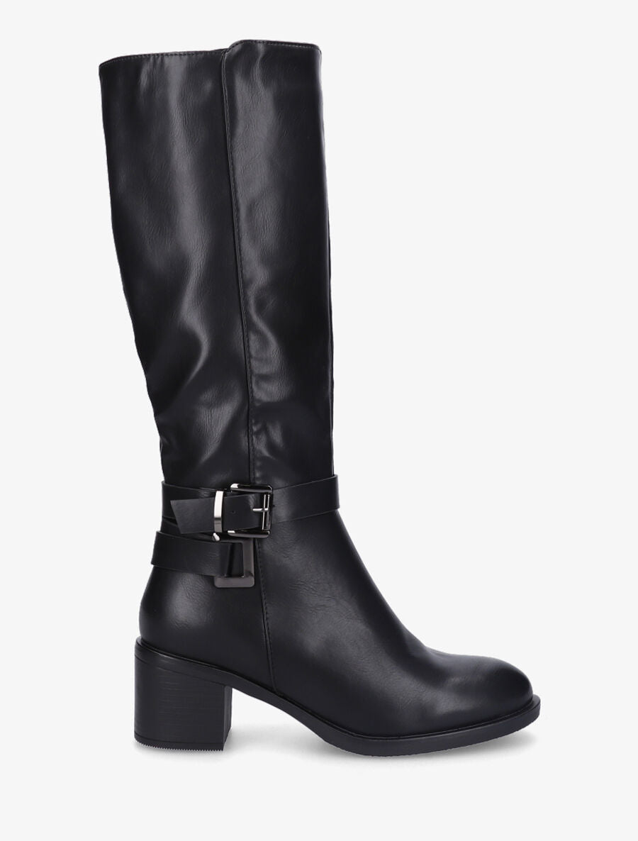 Bottes en simili à boucles décoratives - Noir - 1