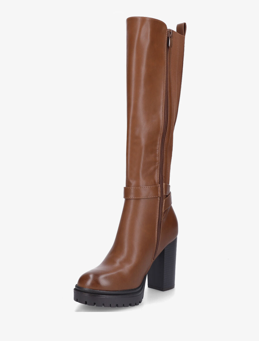 Bottes en simili à talon et plateforme - Camel - 3