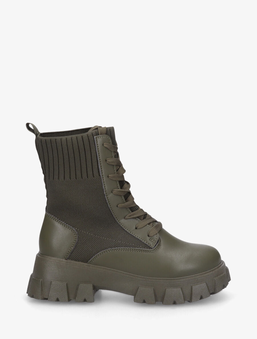 Bottines montantes à lacets style chaussettes - Kaki - 1