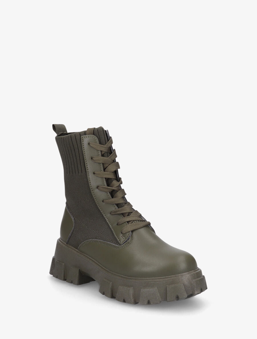 Bottines montantes à lacets style chaussettes - Kaki - 2