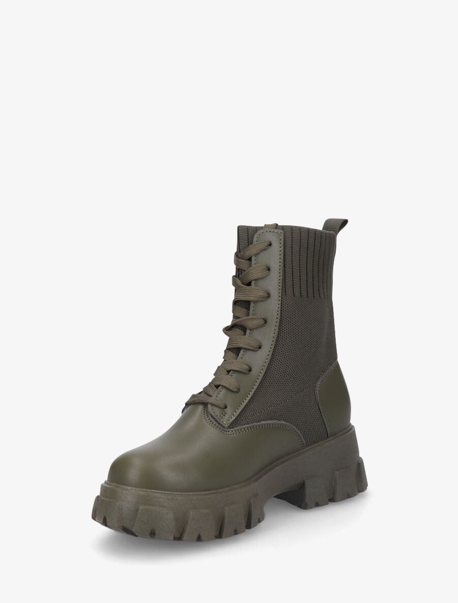 Bottines montantes à lacets style chaussettes - Kaki - 3