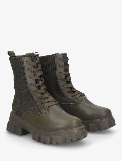 Bottines montantes à lacets style chaussettes - Kaki - 4