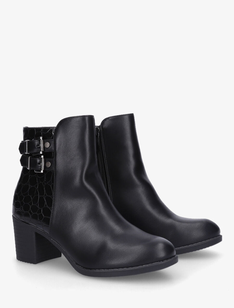 Bottines en simili et croco - Noir - 4