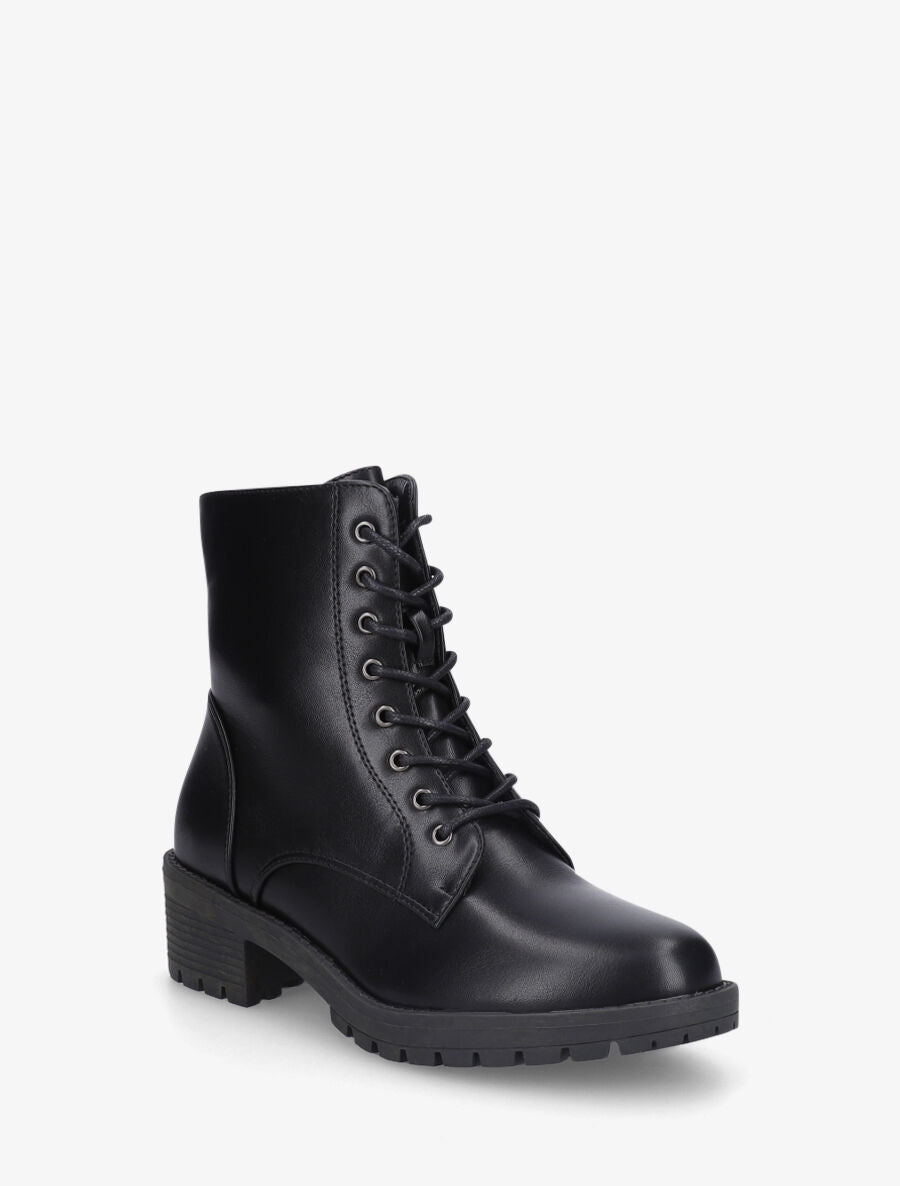 Boots à lacets en simili - Noir - 2