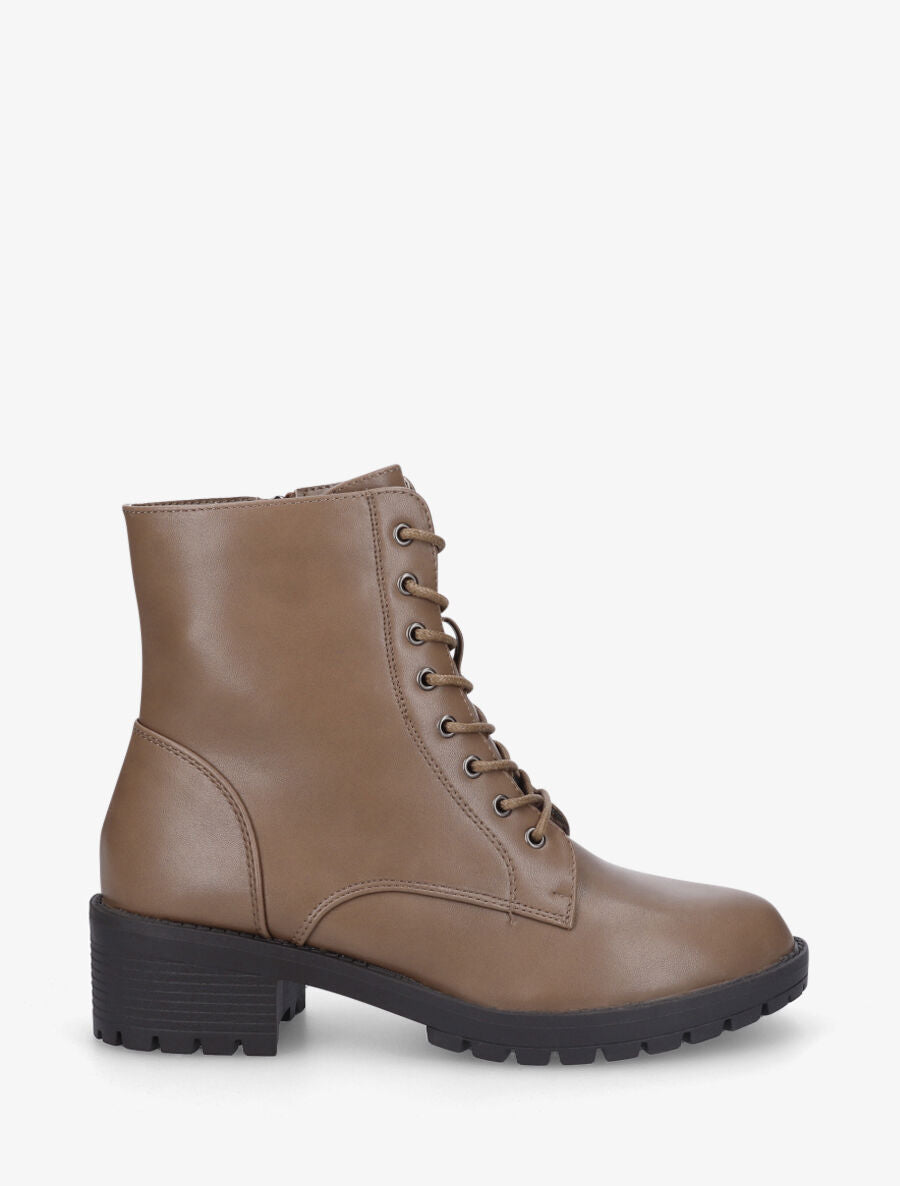Boots à lacets en simili - Taupe - 1