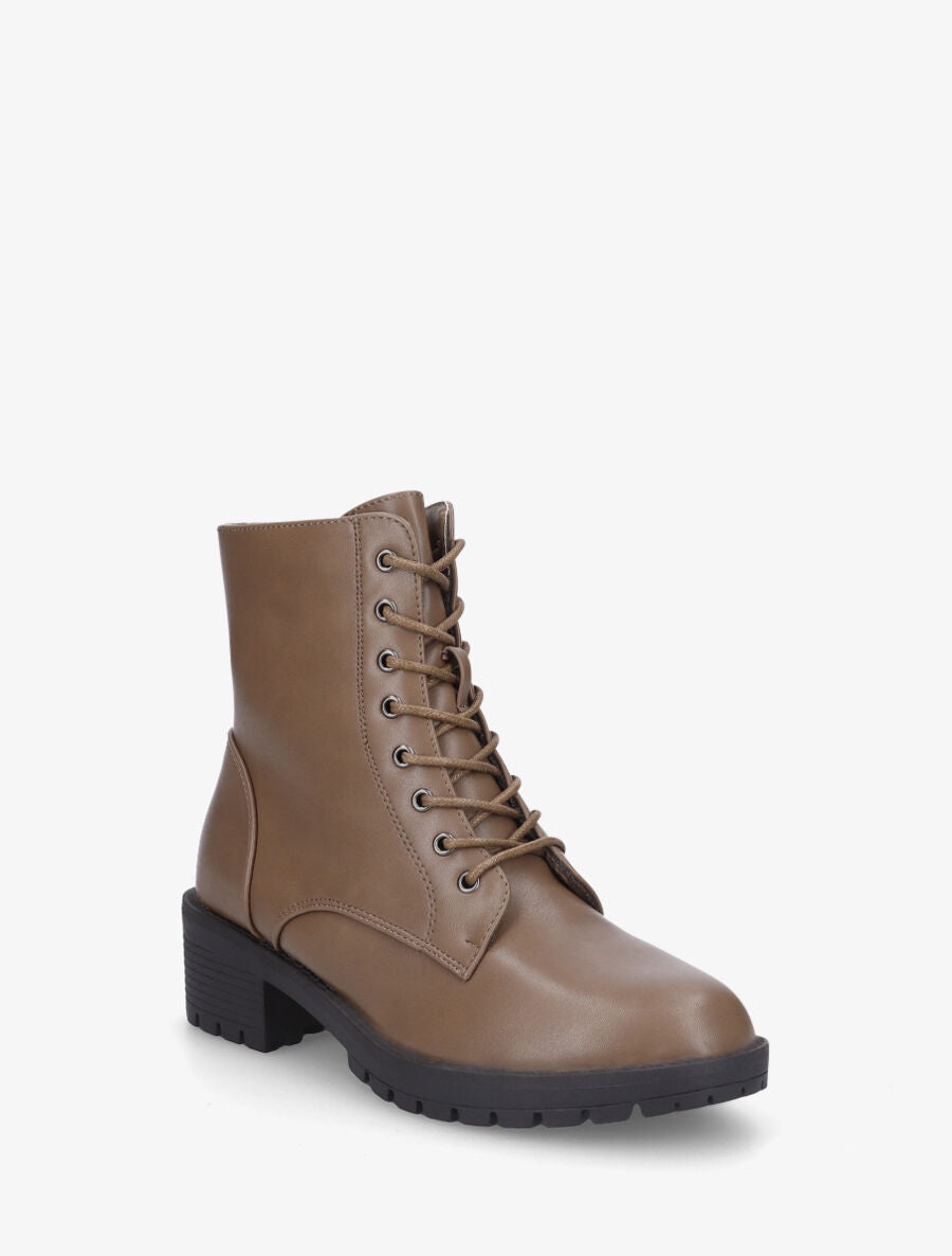 Boots à lacets en simili - Taupe - 2