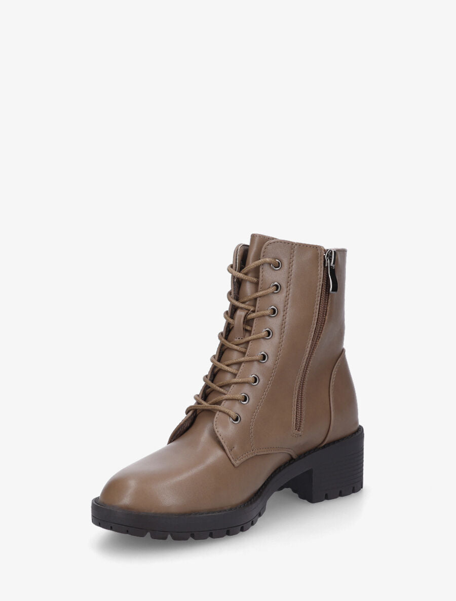 Boots à lacets en simili - Taupe - 3