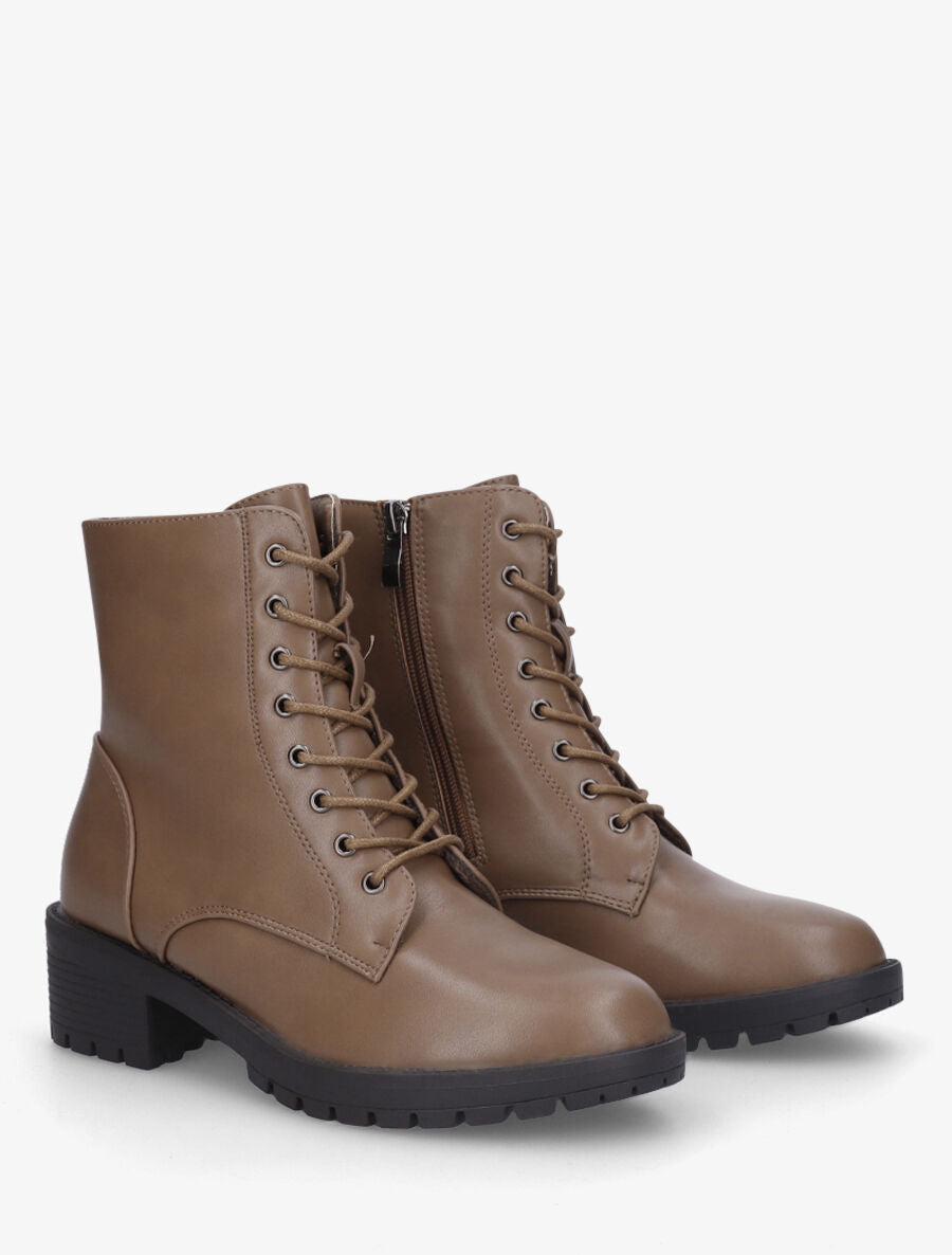 Boots à lacets en simili - Taupe - 4