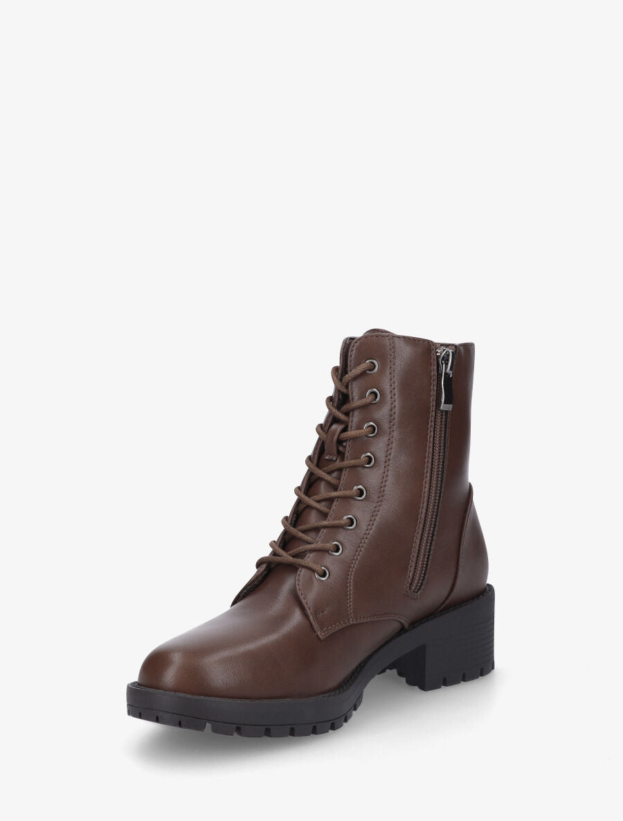Boots à lacets en simili - Marron - 3