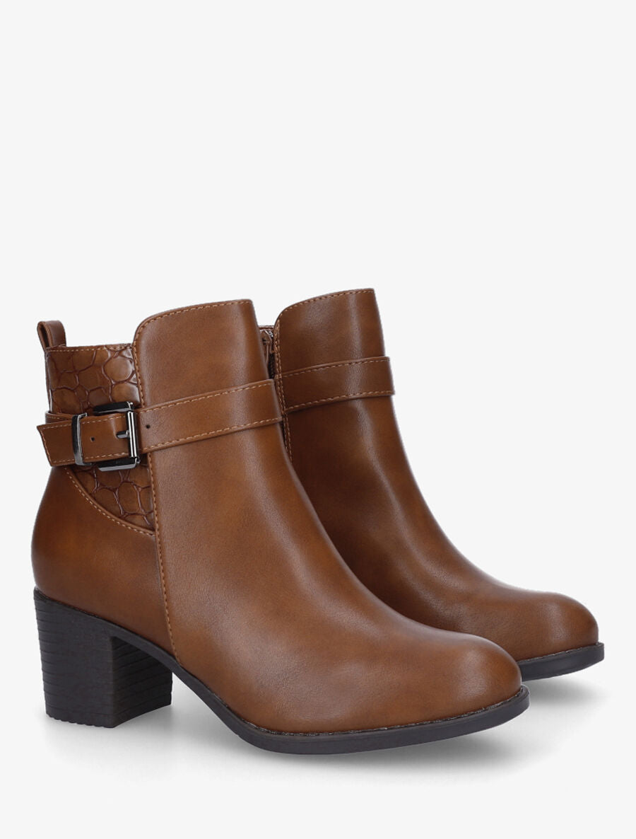 Bottines en simili à empiècement croco - Camel - 4