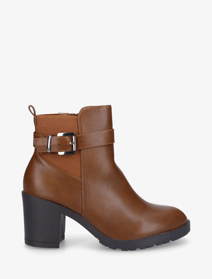 Bottines en simili à semelle crantée - Camel - 1
