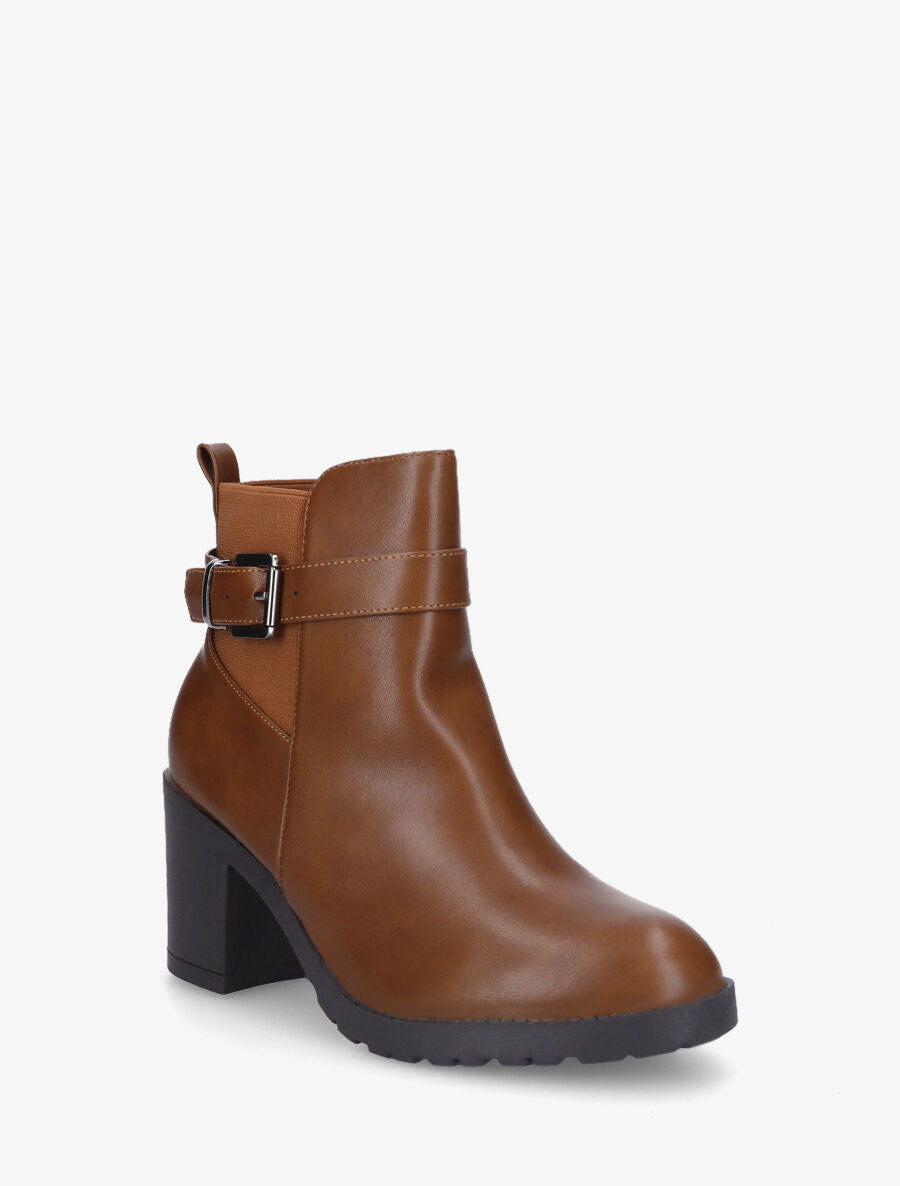 Bottines en simili à semelle crantée - Camel - 2