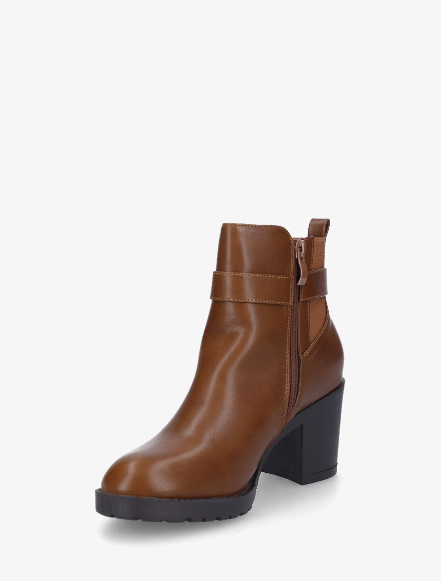 Bottines en simili à semelle crantée - Camel - 3