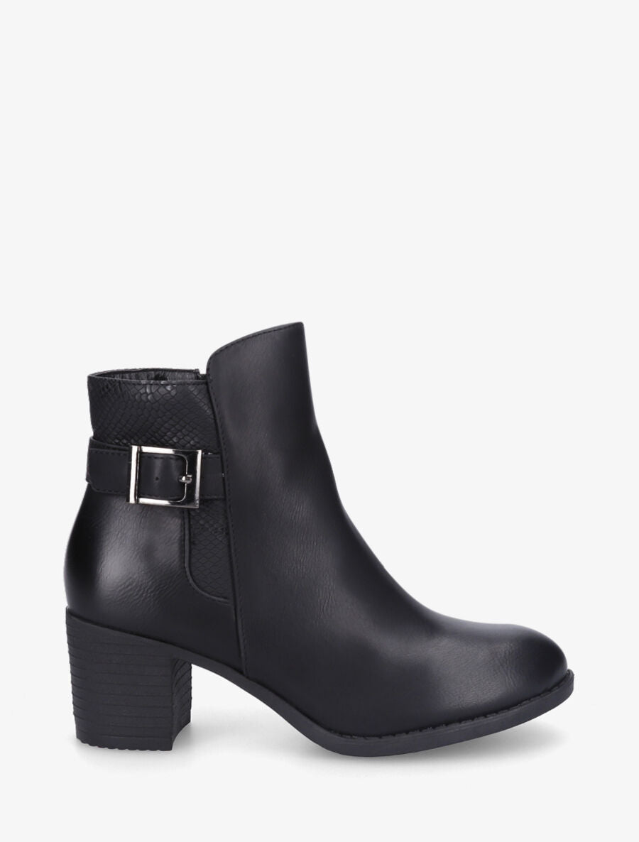 Bottines en simili à ceinturon et empiècement python - Noir - 5