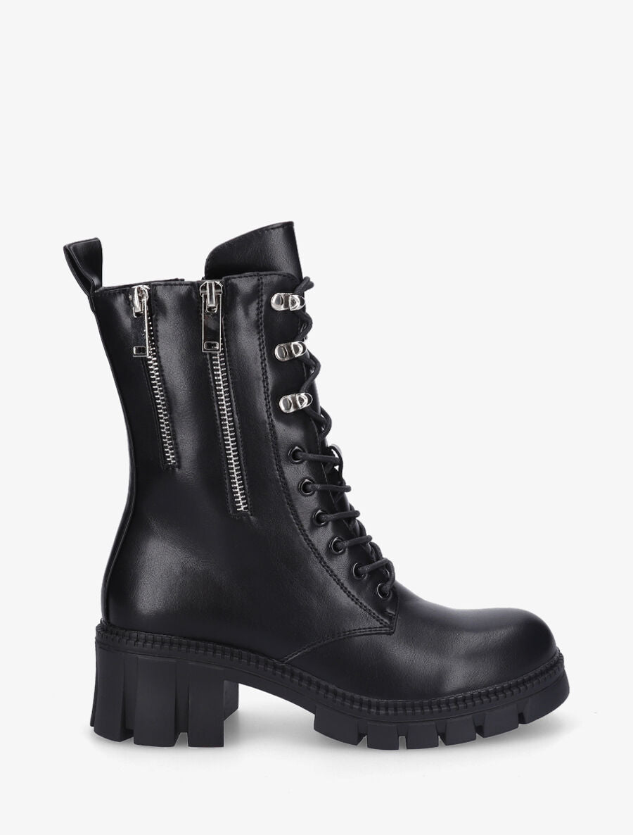 Boots montantes à lacets et zips - Noir - 1
