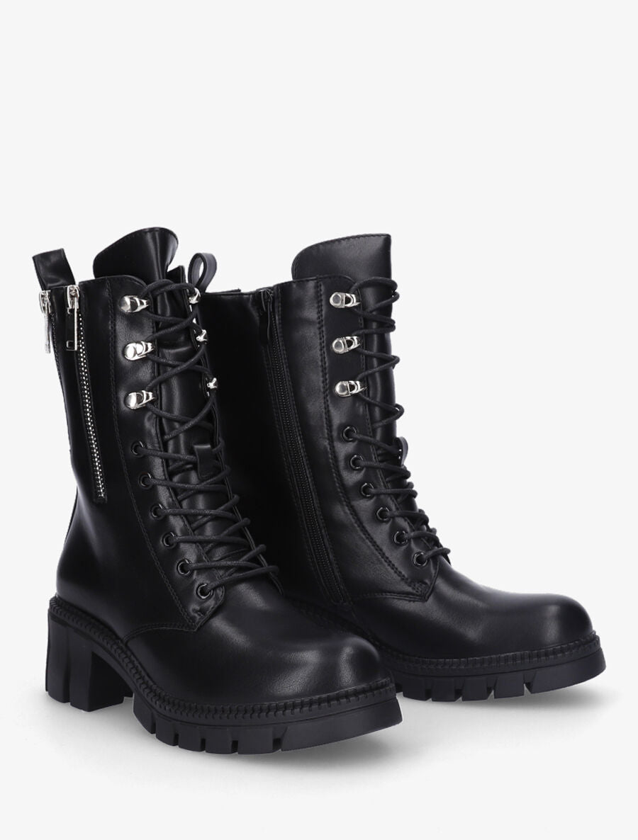 Boots montantes à lacets et zips - Noir - 4