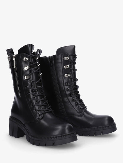 Boots montantes à lacets et zips - Noir - 4