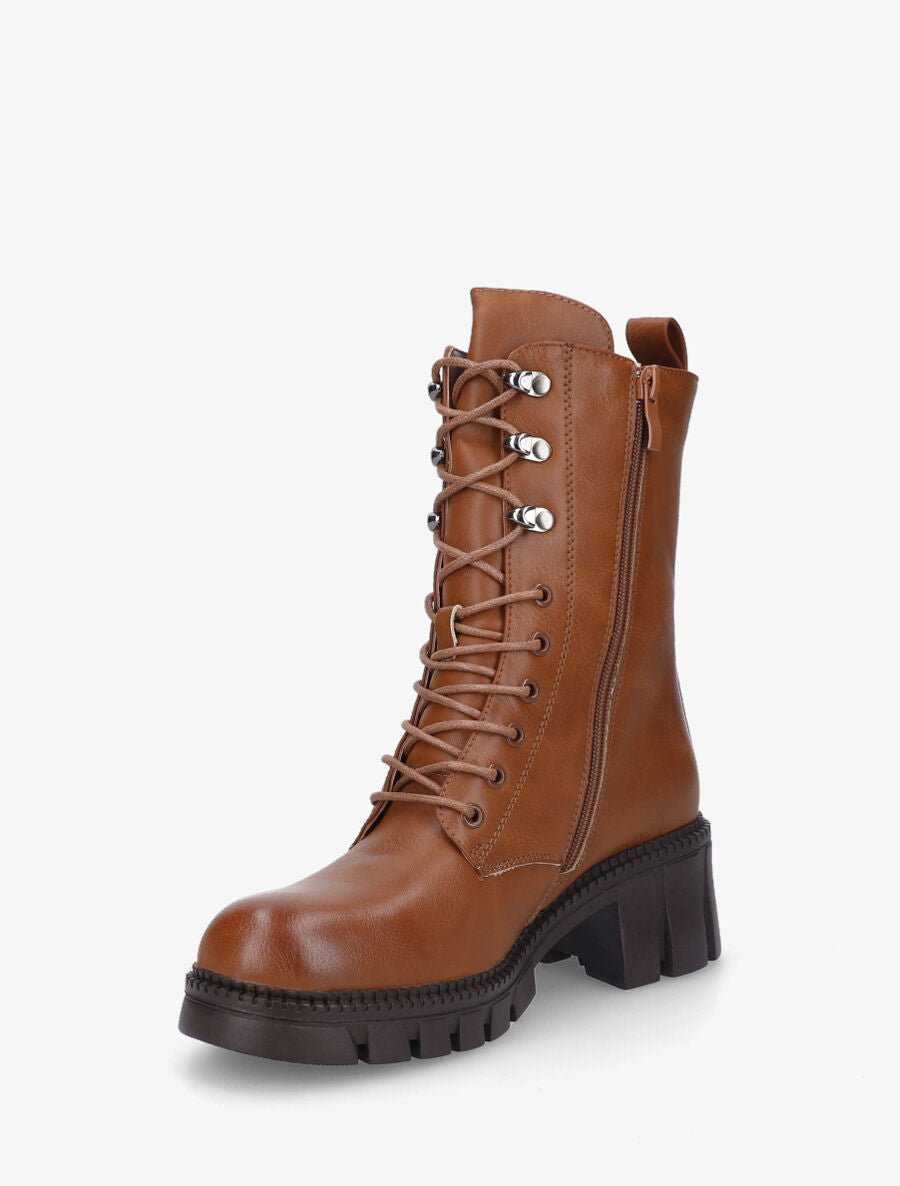 Boots montantes à lacets et zips - Camel - 3