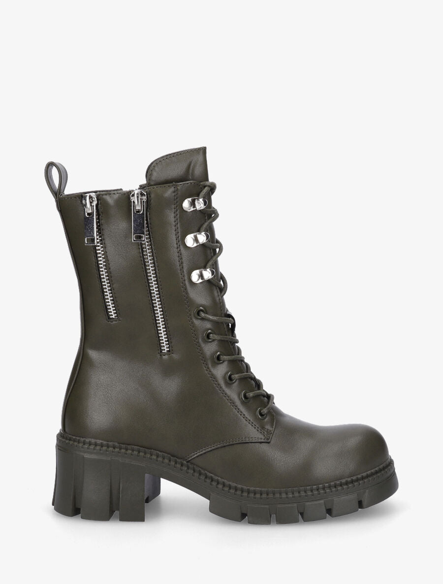 Boots montantes à lacets et zips - Kaki - 5