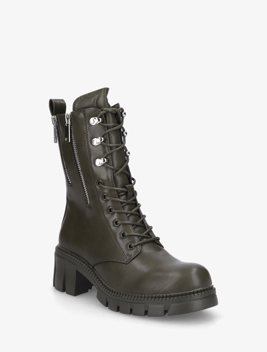 Boots montantes à lacets et zips - Kaki - 2